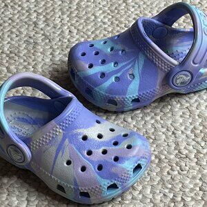 Crocs Classic Clog Purple Marble Girl Size C4 Child Strap Sandals Baby Shoes